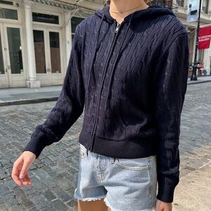 Brandy Melville navy Ayla cable knit hoodie🫐🫐